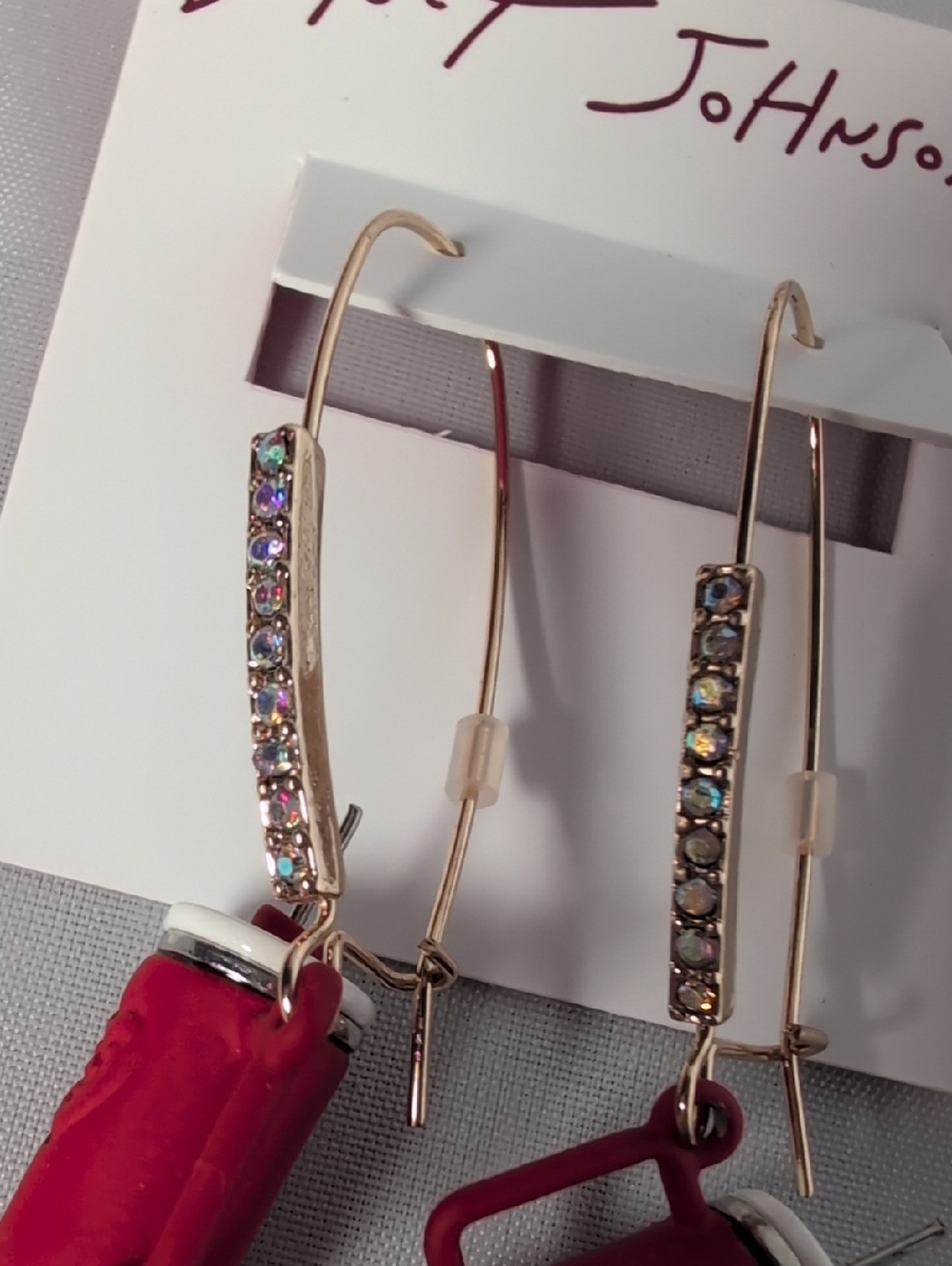 Betsey Johnson Red Tumbler Cup Drop Earrings - Picture 3 of 5